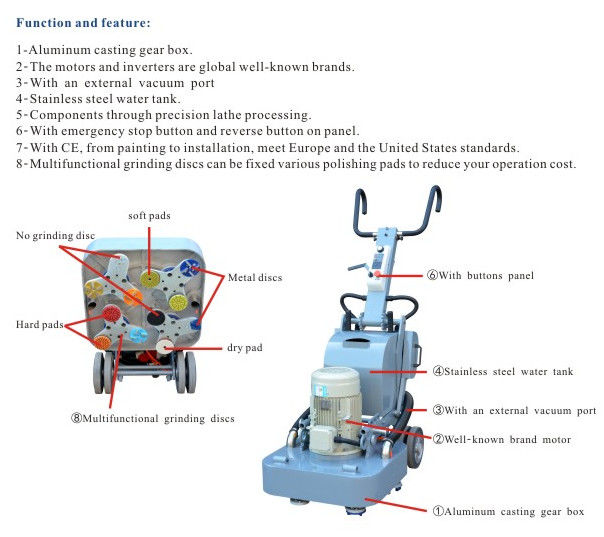 S6 Concrete Floor Grinding Machine , 6 Heads Stone Floor Polisher Single Phase